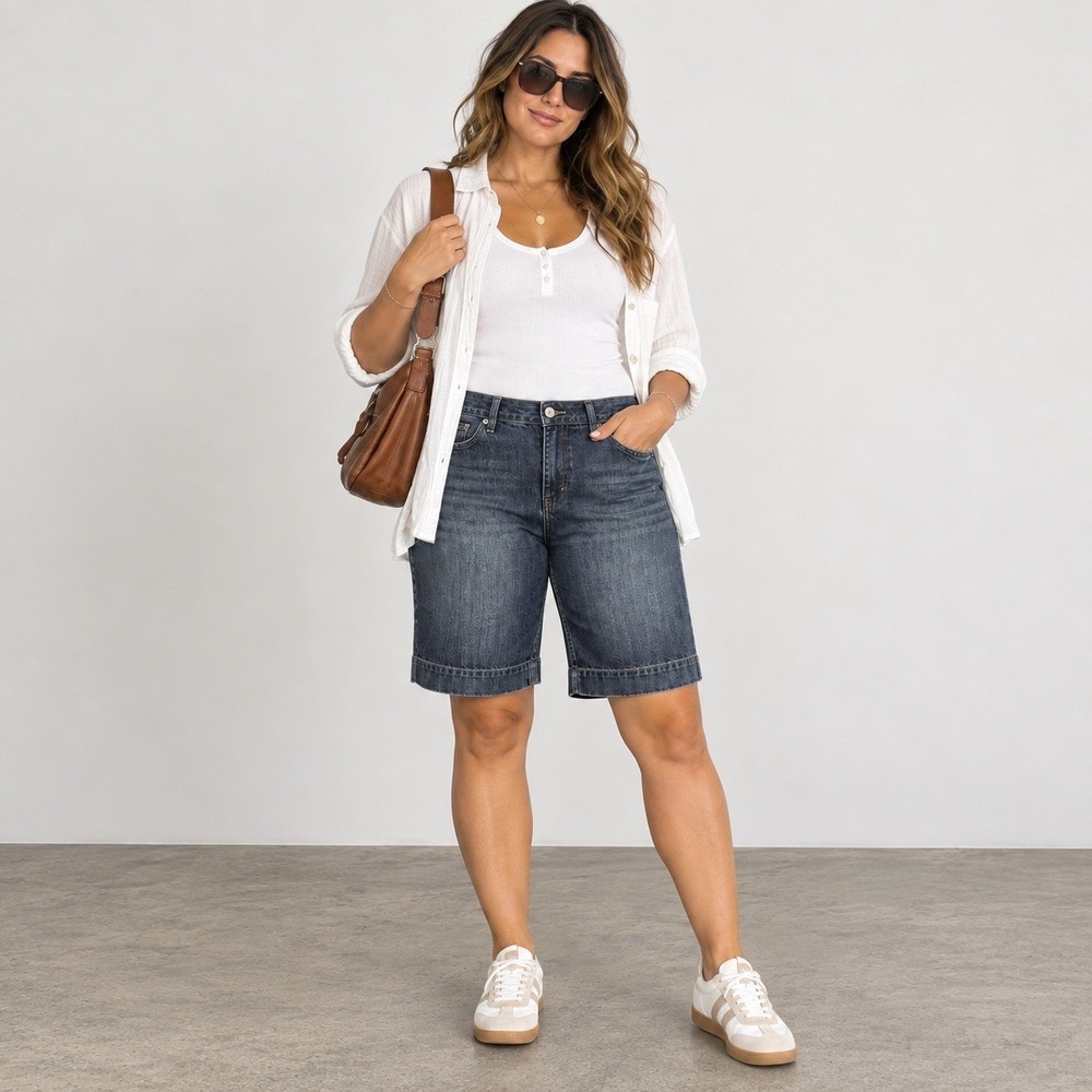 KUT from the Kloth Natalie Bermuda Shorts 14 Dark Wash Stretch Denim Long Jorts
